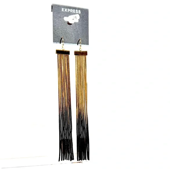 EXPRESS Ombre Fringe Gold & Black Tassle Earrings NWT - Picture 6 of 6